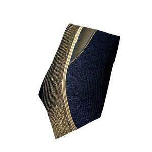 Roger Stuart Mens Necktie Couture Hand Made Silk Tie Navy Gold Geometric